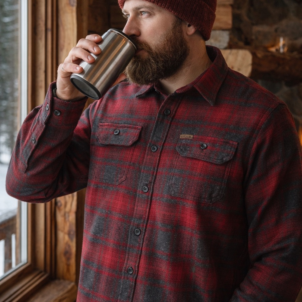 Orvis Men‎ Red Heavy Weight Flannel W/Hand Pockets Cotton Button Down Shirt Med